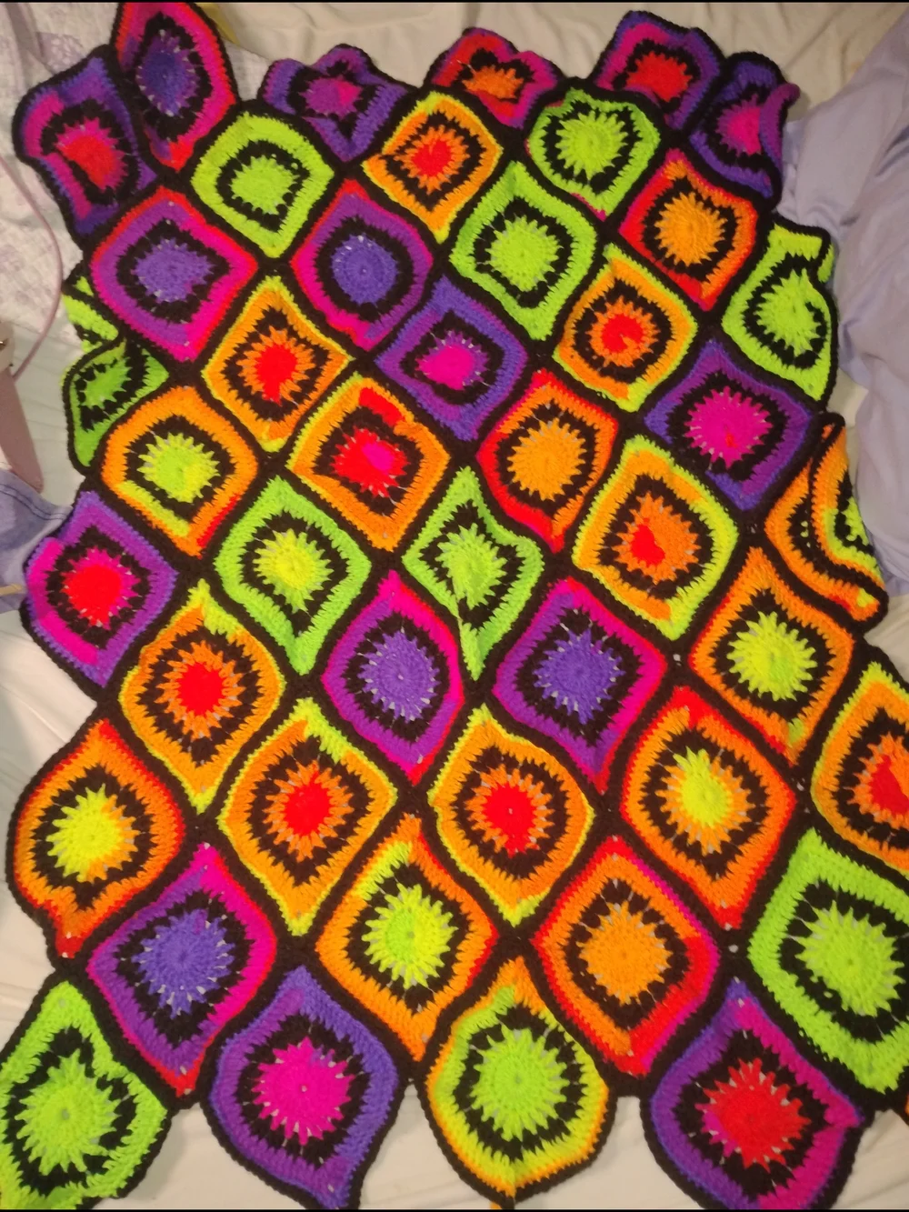 Handmade Vibrant Neon Crochet Baby Blanket - Multicolor